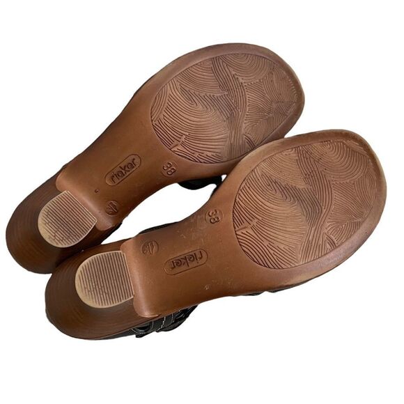 RIEKER Black Leather Mary Jane Style Sandals Shoes Ankle Strap Heel 38 - Picture 12 of 12